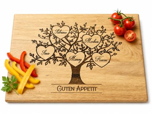 Planche à Découper en Bois Gravée et Personnalisée avec des coeurs dans l'arbre | Cadeau personnalisé | Planche à Pain | Idee Cadeau pour Femme | Cadeau de mariage | Planche Bois par Algis Crafts