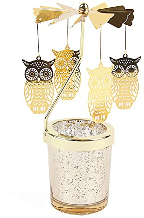 Windlicht Teelichtkarussel aus Glas Teelichthalter,Karussell Teelichter Kerzenhalter,Motiv Eule Windlichter Kerzenglas Teelicht Kerzen-Halter Geschenk Dekoration für Hochzeit,Geburtstag,Weihnachten