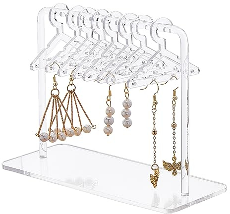 SUPERFINDINGS 1 Set Ohrringständer Halter Acryl Ohrring Ohrstecker Organizer Halter Rack Transparent Schmuckständer Ohrring Aufhänger Rack Mit Mit 16 Kleiderbügeln Für Frauen Mädchen