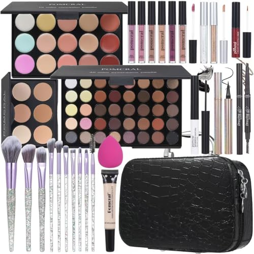 pomcral - All in One Makeup Set, Complete Makeup Set for Women, Including 40 Colors Eyeshadow Palette, Liquid Lip Gloss