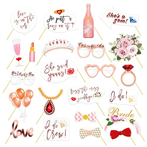 Flintronic Party Photobooth Props, 23pcs Wedding Photo Props Kit, Floral Cardboard Props for Bachelorette, Hen, Wedding Parties