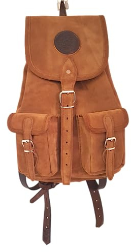 Mochila de caza en piel serraje, con dos bolsillos frontales