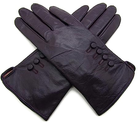 TheGloveHut Damen Echtes Weiches Leder Handschuhe Vollständig Gefüttert (Lila, M 7 )