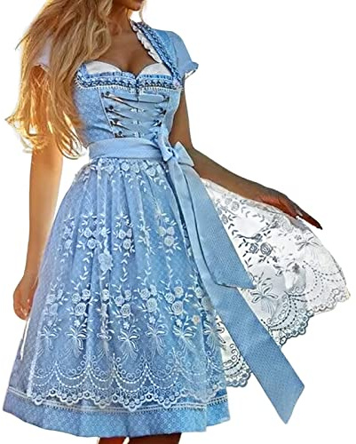 Damen Dirndl 3 Teilig Trachtenkleid Damen Dirndlkleid Trachten Kleid + Dirndlbluse+Schürze Grosse Grössen Dirndel Trachtenmode Dirndl & Dirndl-Sets für Damen Mädchen Oktoberfest Outfit S-5XL