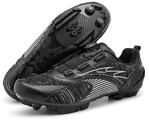 PENXZT MTB Schuhe Herren Radschuhe Mountainbike Fahrradschuhe Kompatibilität Look SPD SPD-SL Delta Lock Pedal atmungsaktiv Cycling Shoes,Schwarz,41 EU