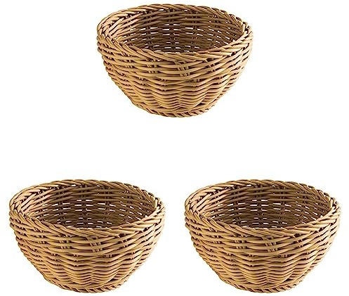 APS Korb rund „Profi Line“, hellbrauner Flechtkorb, Körbchen aus Polypropylen, Behältnis aus Flechtwerk, Brötchenkorb, Lebensmittelkorb, Durchmesser Ø 16 cm, Höhe 8 cm (Packung mit 3)