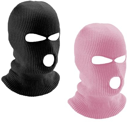 LINSOCLE 2pcs Balaclava - 3-Loch Sturmmaske, Gestrickte Sturmhaube, Multifunktionsmaske, Skimütze für Motorrad und Fahrrad