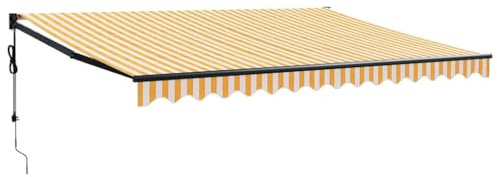 vidaXL Markise, Sonnenmarkise mit Kurbel Automatisch, Gelenkarmmarkise für Terrasse Balkon, Sonnenschutz Terrassenmarkise Balkonmarkise, Gelb Weiß 4x3m