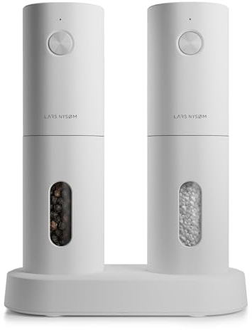 LARS NYSØM Electric Salt and Pepper Grinder Set, USB Rechargeable, Automatic Salt and Pepper Mills, Spice Shakers Refillable with LED Light, Adjustable Coarseness, Ceramic Grinder (Pure White)