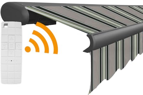 Arilco Elektrische Vollkassettenmarkise Kassettenmarkise Gelenkarmmarkise Markise Sonnenmarkise Sonnenschutz in vielen Farben und Größen wählbar in der Kassettenfarbe Anthrazit (5x3,5m Botanika)