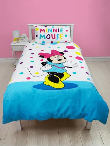 Funda Nordica Cama Disney | Funda Nordica Minnie Mouse | Ropa de Cama Reversible para Niña con Lunares | Multicolor