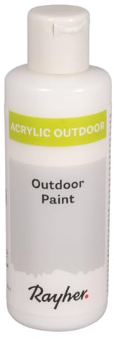 Rayher Outdoor Paint Acrylfarbe, weiß, Flasche 80 ml, auf Wasserbasis, hochpigmentierte Acrylfarbe, ideal für den Außenbereich, wetterfest, lichtecht, witterungsbeständig, 35070102