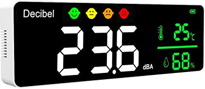 Peowuieu DM1306D Digital Decibel Sound Meter Intelligent Noise Detector Wall Mounted 30-130 dB Temperature and Humidity Monitor