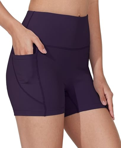 WIILIT 7,6 cm badshorts för kvinnor UPF50 badbyxor bikinibyxor simshorts hög midja magkontroll boardshorts snabbtorkande med innerfoder fickor, Mörklila 3 tum, M
