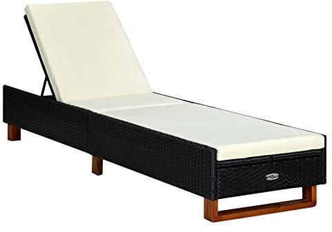 Mengtu Sonnenliege mit Auflage Poly Rattan Schwarz Gartenliege Liegestuhl Balkonliege Strandliege Gartenmöbel Relaxliege Terrassenliege Garten Liege