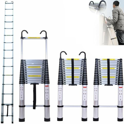 6.2M Telescopic Folding Ladder with hooks, 20.3FT Multi-Purpose Aluminium Loft Ladder Extendable Portable Telescoping Ladder Lightweight Collapsible Ladder for Outdoor Indoor Work, 330lb Capacity