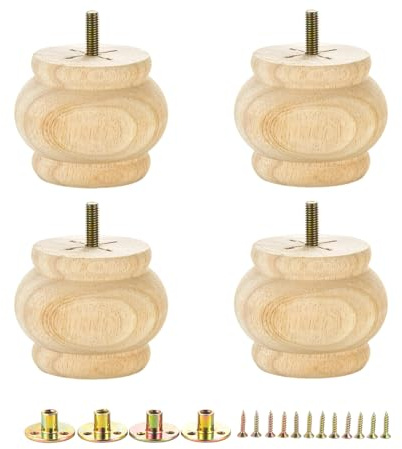 Metany 4PCS Wood Furniture Legs 2.56 inches Furniture Legs with Bolt Walnut Sofa Legs Couch Legs Replacement for Legs for Piano Bench, Chest-Turned-Coffee Table (Lantern Shape Unfinished)