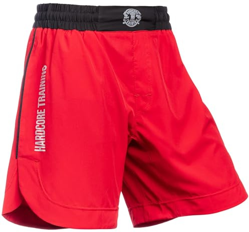 Hardcore Training Athletic Herr Shorts Herr Träningsträning Kickboxning MMA Boxning BJJ Muay Thai med fickor, Röd/röd, 3XL