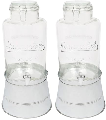 Rink Drink 8.7L Drinks Dispenser with Taps & Bucket Stands - Pack of 2 - Large Home Kitchen Outdoor Chrome Tap Water Dispensing Jug Indoor Juice Punch Bottle for BBQ, Party, Picnic, Events, Buffets