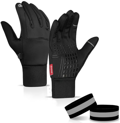 ZOCONE Fahrradhandschuhe, Winter, Laufhandschuhe mit Touchscreen, warm, winddicht, Outdoor-Handschuhe, für Männer und Frauen, mit 1 Paar reflektierenden Sportarmbändern für Fahren, Radfahren, Laufen