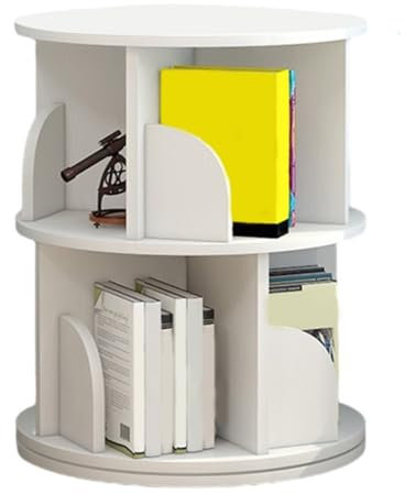 360 ° drehbares rundes Bücherregal, Ausstellungsregal, weißes Holz-Bücherregal für Wohnzimmer, Schlafzimmer, 6 Etagen, Bücherregal (Größe: 40 x 40 x 66 cm)