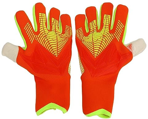 NutriEss Fußball-Torwarthandschuhe, rutschfeste Latex-Handfläche, atmungsaktive Fingerschutz-Trainingshandschuhe mit Orange, Größe 10, für Spielerinnen und Spielerinnen (Größe 9)
