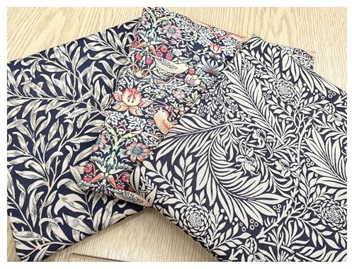 Fat Quarter Fabric Bundle - William Morris Navy Blue - Bird Floral Print Craft Fabric Material