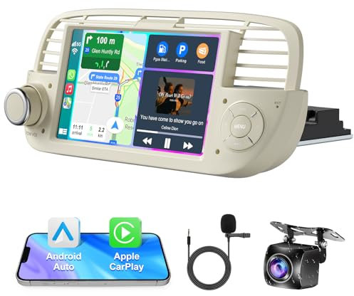 2+32GB Car Stereo for Fiat 500 2007-2015 with Wireless Carplay & Andriod Auto Head Unit, 7 inch IPS HD Touch Screen Car Radio Support GPS Navigation WIFI SWC Bluetooth 5.2 FM Backup Camera