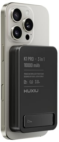 KU XIU Batterie Externe Magnétique Power Bank, 10.000mAh 3 en 1 Chargeur Induction sans Fil, 15W Charge Rapide Powerbank Pliable Métal Voyage pour iPhone 17/16, pour iWatch, pour Airpods