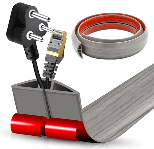 Goulotte de Câble au Sol Auto-Adhésive | Passage de Câbles Plat & Flexible | Protection Anti-Trébuchement pour Bureau & Maison (Grain de Bois Gris, 5cm x 6m)
