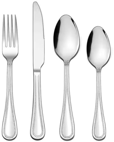 Stainless Steel Cutlery Set (24pcs) - Includes 6X Knifes, 6X Forks, 6X Dessert Spoons & 6X Teaspoons - Dishwasher Safe Cutlery Set for 6 People