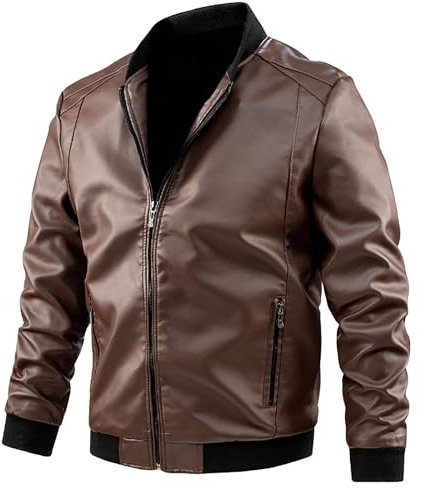 Giacca in Pelle Uomo, Giacca in Pelle Sintetica da Uomo Giubbotto in Similpelle Casual Stile Biker Casual Tinata Unita Jacket Giubbotto Chiodo Giacca Lunga Chiodo Pelle Uomo