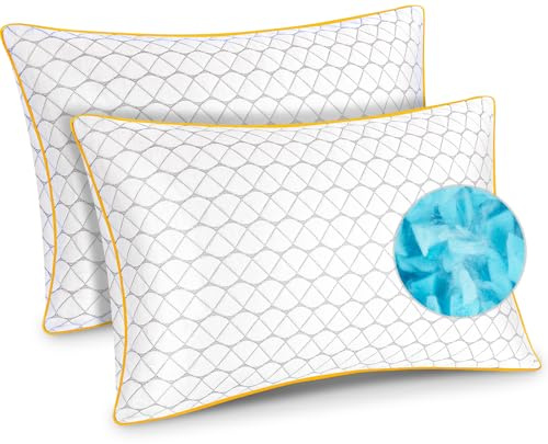 Pillows 2 Pack, Shredded Memory Foam Pillows, Adjustable Firmness Bed Pillows for Neck & Shoulder Support, Cooling Pillows with Dual Sided Removable Cover for Side Back & Stomach Sleepers, 72x47cm