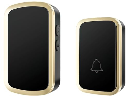 Wireless Doorbell 500ft Wireless Range IP44 Waterproof Door Chime Kit Cordless Door Bell with 1 Press Self-Powered Transmitter 1 Plug-in Receiver 51 Chimes 4 Volume Levels No Battery Required (Black)