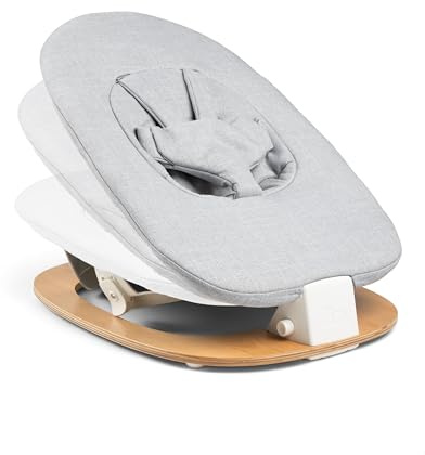 Ziza Babywippe für Neugeborene Vanilla/Grey - Wippe für Babys bis zu 9 kg, Geeignet zur Fixierung am Hochstuhl, Montage-Set inklusive, Sicherer Halt mit 5-Punkt-Gurt
