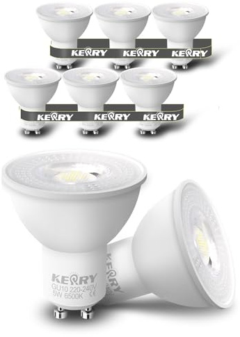 Kerry GU10 LED Bulbs, 5W 400lm, 6500K Cool White, 50W Equivalent, 6 Pack | Flicker-Free, 38° Focused Beam, Non-Dimmable, 220–240V, for Kitchens, Living Rooms, Bedrooms and Displays
