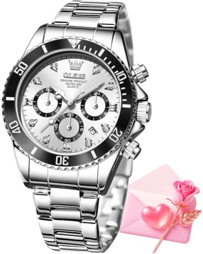 OLEVS Silver Woman Watches Chronograph Analog Business Ladies Watch Multifunction Diamond Dial Stainless Steel Waterproof Quartz Watch