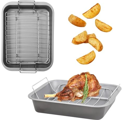 Stainless Steel Curved 36cm Non-Stick Deep Roasting Tin & Rack