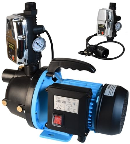 Wasserpumpe HANDY 3000 mit Elektronische Druckschalter CSK 5 - Pumpensteuerung - Gartenpumpe Tragbare - (550W 3000l/h Förderhöhe 40m) - Trockenlaufschutz - Hauswasserautomat - für Bewässerung Garten