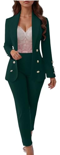 Richymfa Tailleur Donna Eleganti da Cerimonia Pantaloni e Giacca Completo da Donna con Risvolto Business Suit con Bottone Completi di Pantaloni 2 Pezzi per Matrimoni e Feste