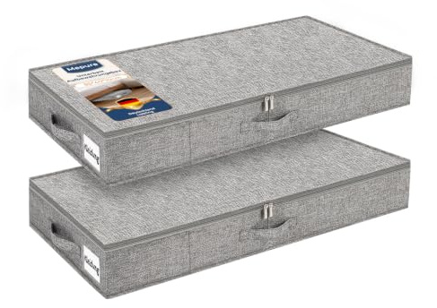 mepure Unterbett Aufbewahrungsbox 10cm Hoch, Ultraflach 85×40×10cm, 2pcs | Faltbare Unterbettkommode, stabile Seitenwände & Boden, faltbar, staubgeschützt, für Kleidung, Bettwäsche & Saisonartikel