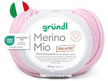 Gründl Wolle Merino Mio Merinowolle 1 Knäuel, Hellrosa | weiche Merinowolle zum Stricken und Häkeln - Kuschelig und hautfreundlich - 100 % Schurwolle (Merino extrafein) - 1 Knäuel