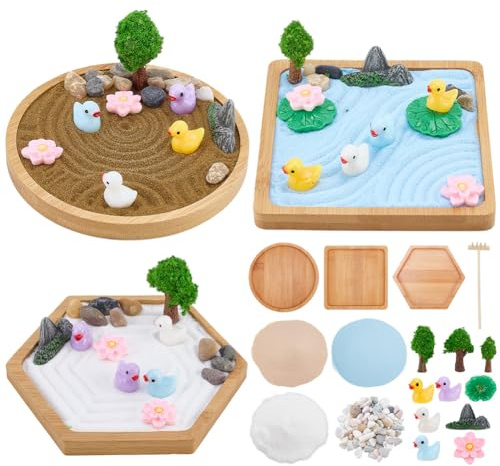 WEBEEDY 3 Ensembles Kit Jardin Zen de Canard pour la Décoration de Bureau, Set de Bac à Sable pour la Méditation Décoration de Bureau pour la Relaxation et la Méditation à la Maison Cadeaux de Noël