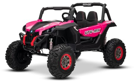 Coche eléctrico New RSX 24V, Rosa, tracción 4x4, batería de Litio, Ruedas de EVA, suspensión en Todas Las Ruedas, Asiento Doble de Polipiel para 2 niños, Control Remoto