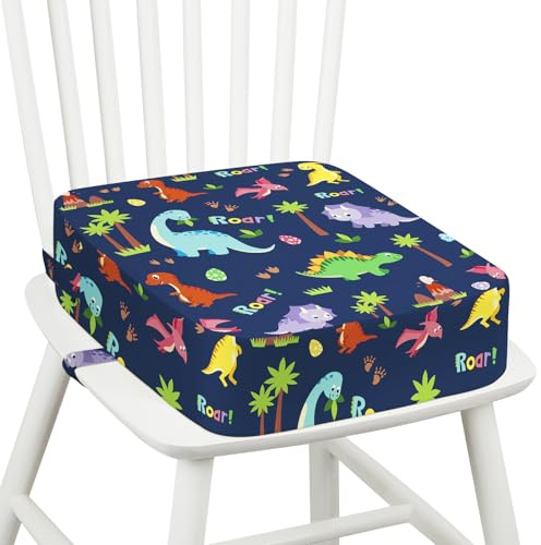 Sitzerhöhung Stuhl Kind Kindersitzerhöhung, 36x32x10 cm - Dinosaurier | Sitzkissen Kinder mit Rutschfester Unterseite und 2 verstellbaren Sicherheitsgurten, Waschbar & Tragbar