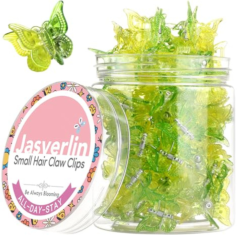 JASVERLIN Mini Schmetterling Haarklammer, Y2K Haarschmuck 50 Stk | Rutschfeste 90er Mini Krallenclips, Rave Styling für Frauen Teens, feine, dünne Zöpfe, Fröhlicher Gelb Grün Verlauf,Lime Glow