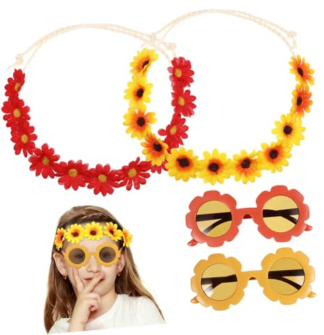 ELAYARD Sonnenblumenkranz Multifunktional und Farbbeständig Kunststoff Boho mit Sonnenbrille Eleganter Haarschmuck für Hochzeit und Party