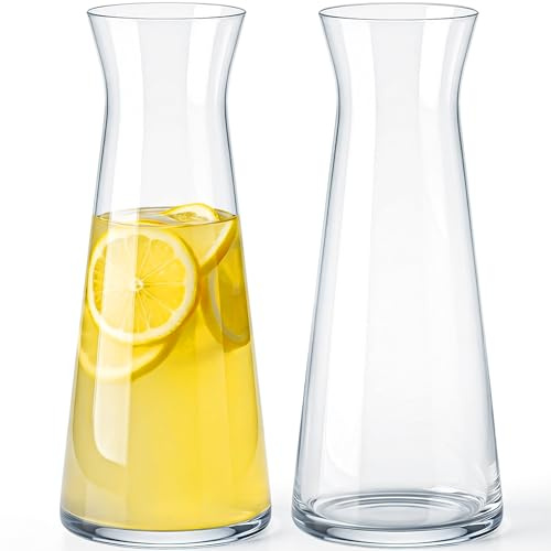 KONZEPT Juego de 2 jarras de agua de cristal resistente, 1 litro, aptas para lavavajillas, sin BPA, elegante y estable