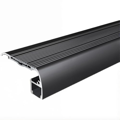 Treppenkantenprofil Alu Schwarz 100 cm - Rutschfestes Stufenprofil mit PVC-Einlage - Eloxiertes Metall Treppenprofil Robust für Innen & Außen