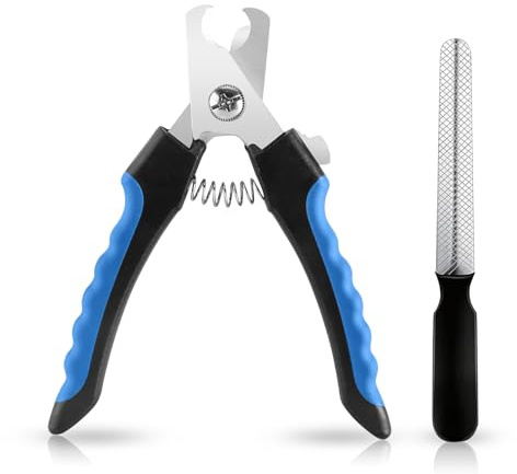 Sopolise Krallenschere fur Hunde und Katzen, Professionelle Krallenschere mit Sicherheitsstopper, Edelstahl Krallenschneider fur kleine und grosse Hunde Kaninchen, inklusive Krallenfeile, Blau Schwarz